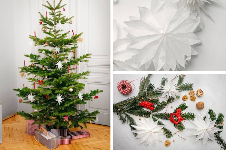 Papiersterne, selber machen, Weihnachtsbaum, Weihnachten, Weihnachtsdeko, Christbaumschmuck, Servus