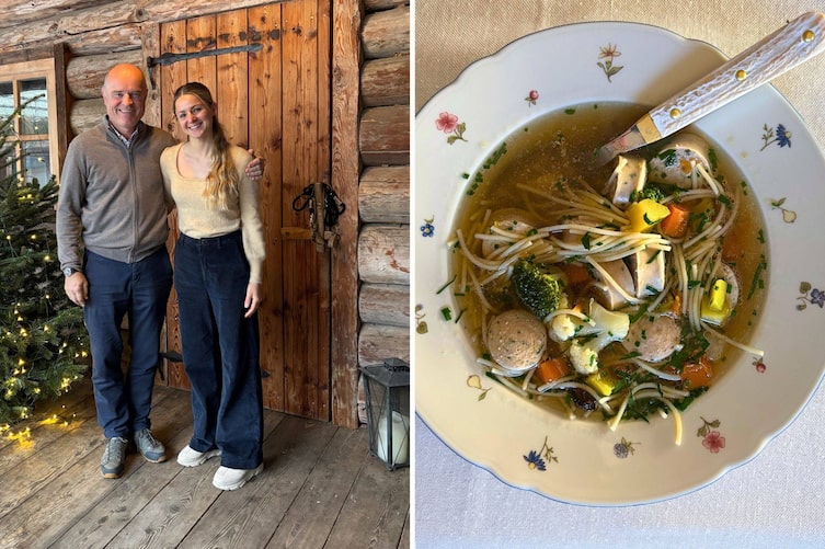 Rudi Obauer und Paula Bründl bereiten gemeinsam eine herrliche Würstlsuppe zu.