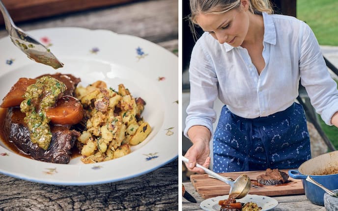 Geschmorte Rindsbackerl, Kräuter Salsa, Erdäpfel, Paula Bründl, Servus TV, Stervus Rezept