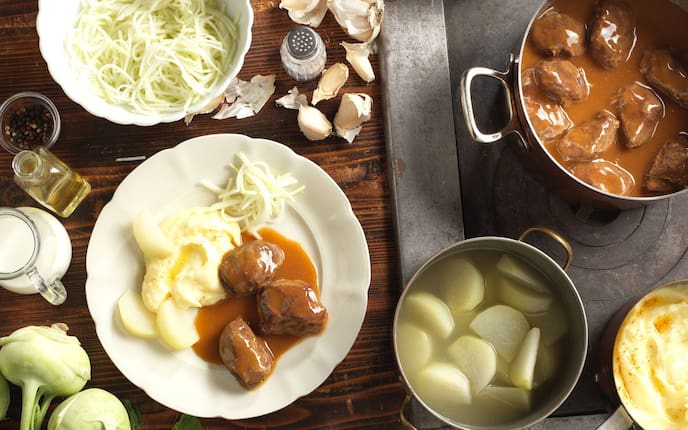 Schweinsbackerl, Kartoffel, Karfiol, Hauptspeise, Servus Rezept