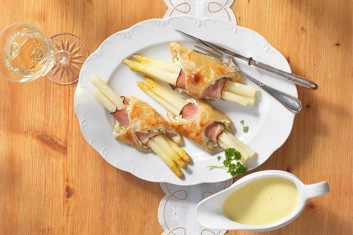 Spargel, Schinken, Blätterteig, Sauce